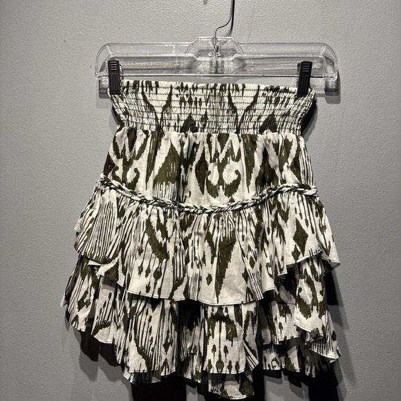Misa‎ Los Angeles Evienne Green/White 2pc Outfit Tiered Skirt & Blouse SzXS Boho - Picture 2 of 13